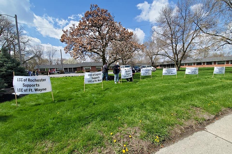 Signs from local Life Care facilities supporting Life Care Center of Fort Wayne