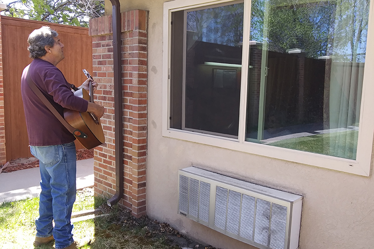 Entertainer Bill Sucke serenading mothers at Garden Terrace in Aurora