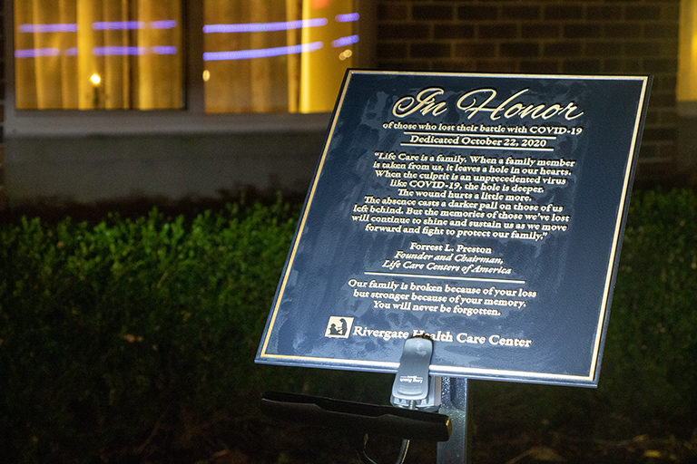 Rivergate Health Care Center unveiled the memorial plaque.