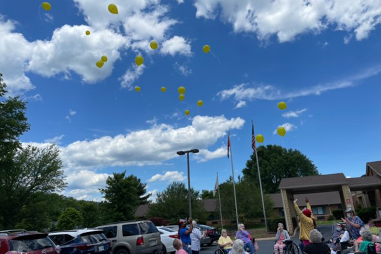 The balloon launch at Life Care Center of Red Bank