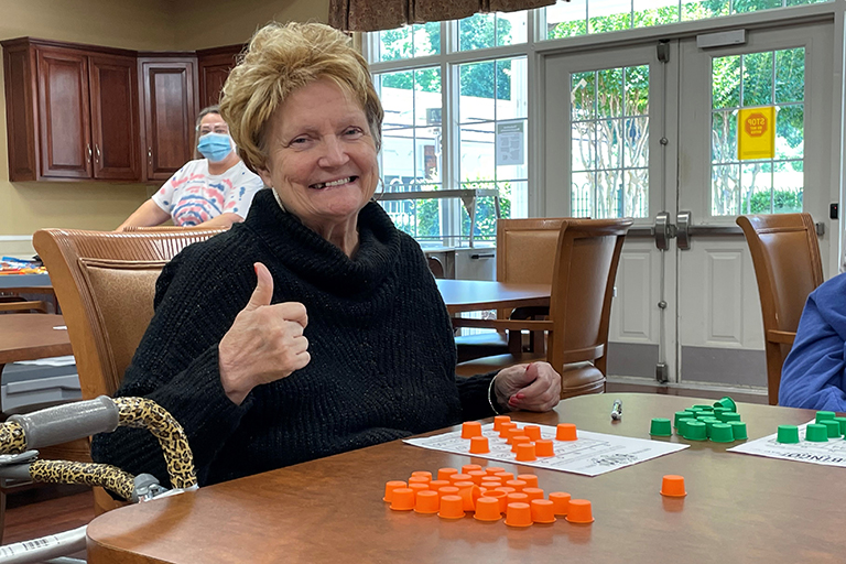 Debra Baker, first bingo winner at Life Care Center of Cleveland