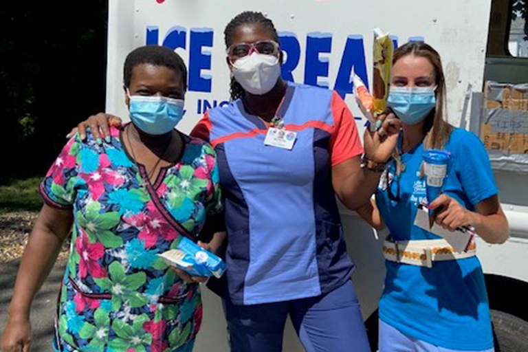 Leominster CNAs enjoying ice cream, left to right: Josephine Lorime, Natasha Schmidt and Danielle Viana