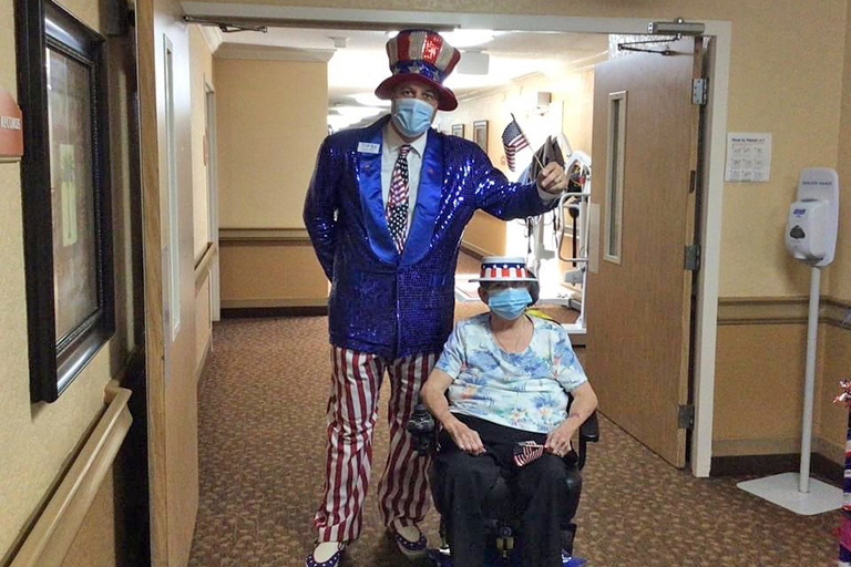 Mr. America from Trilogy visiting Melbourne resident Betty Langworthy