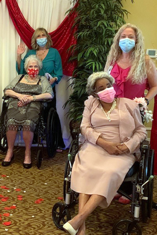 Ms. Life Care Center of Orange Park, Irma Mapp (right), with her sponsor, Margery Flannigan, business development director; on left, Doris Morris with her sponsor, Salinda Lofton, occupational therapy assistant
