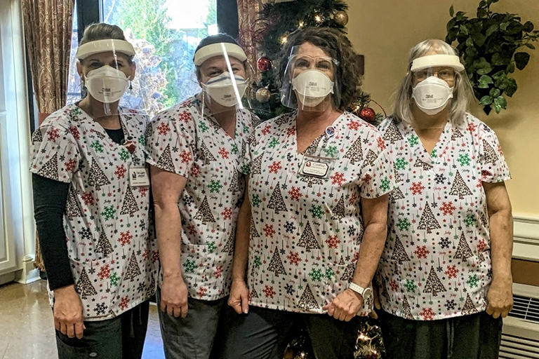 Left to right: Kori Garcia, registered nurse; Crystal Bell, certified nursing assistant; Cynthia Goodman, licensed practical nurse; and Leslie Scirocco, RN, at Life Care Center of Cape Girardeau