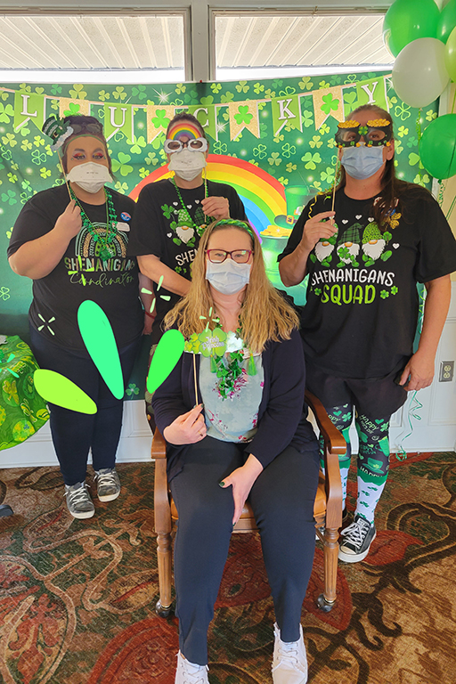 Associates at Life Care Center of Medina: Jeannie Edwards, human resources (front); left to right: Deziree Darby, activity director; Trish Keogh, staffing coordinator; and Angela Hodges, maintenance and housekeeping director