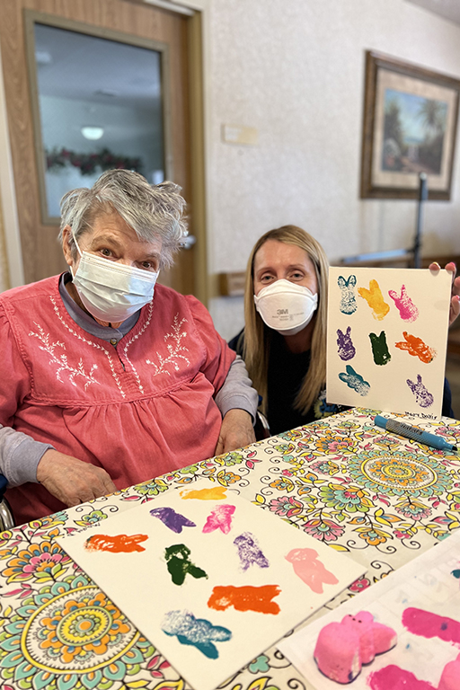 Life Care Center of Sierra Vista resident Mary Davis with Michelle Hawkins, activity director